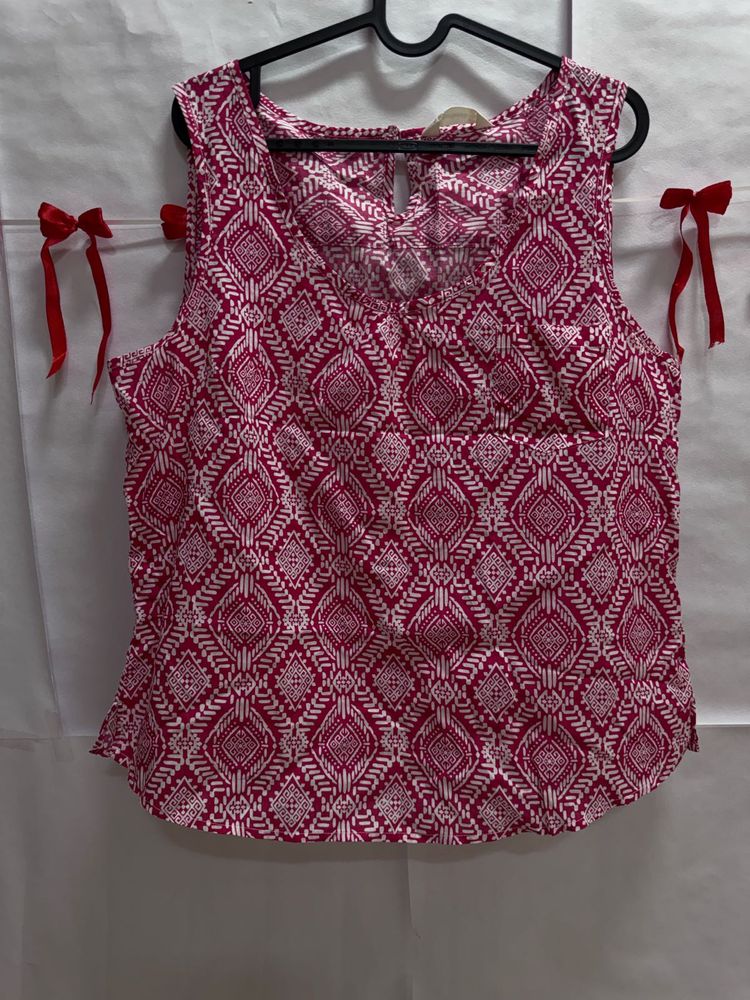 Pink &amp; White Printed Tank Top