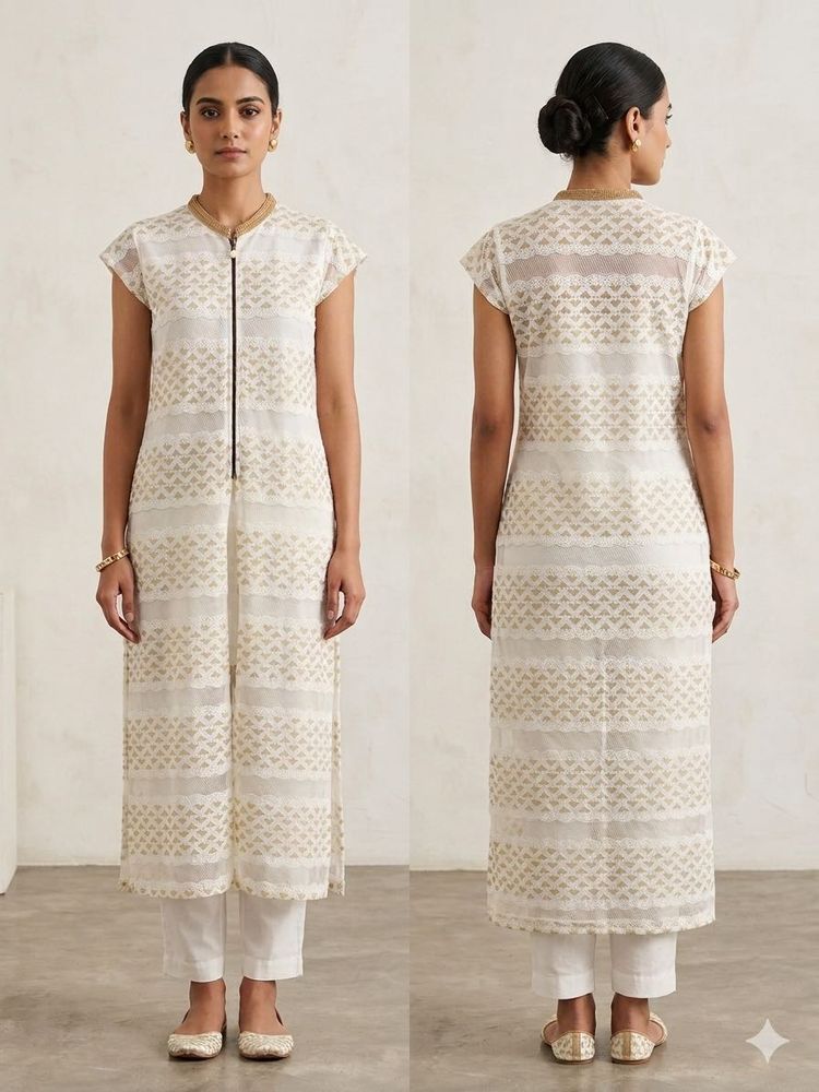 Sequins White &amp; Gold Kurta