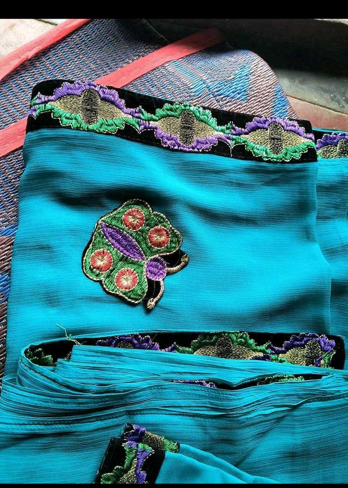 Beautiful Teal Embroidered Saree
