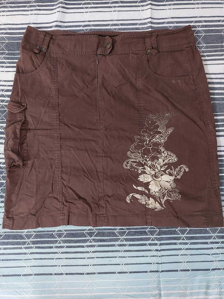 Brown Y2k Cargo Skirt with Floral Print