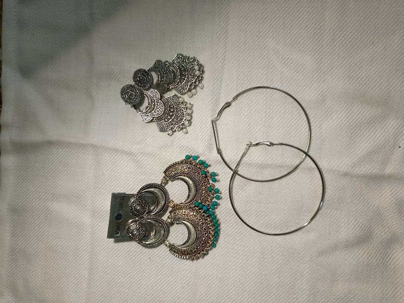 Boho Oxidized Jhumka &amp; Hoop Earrings Set