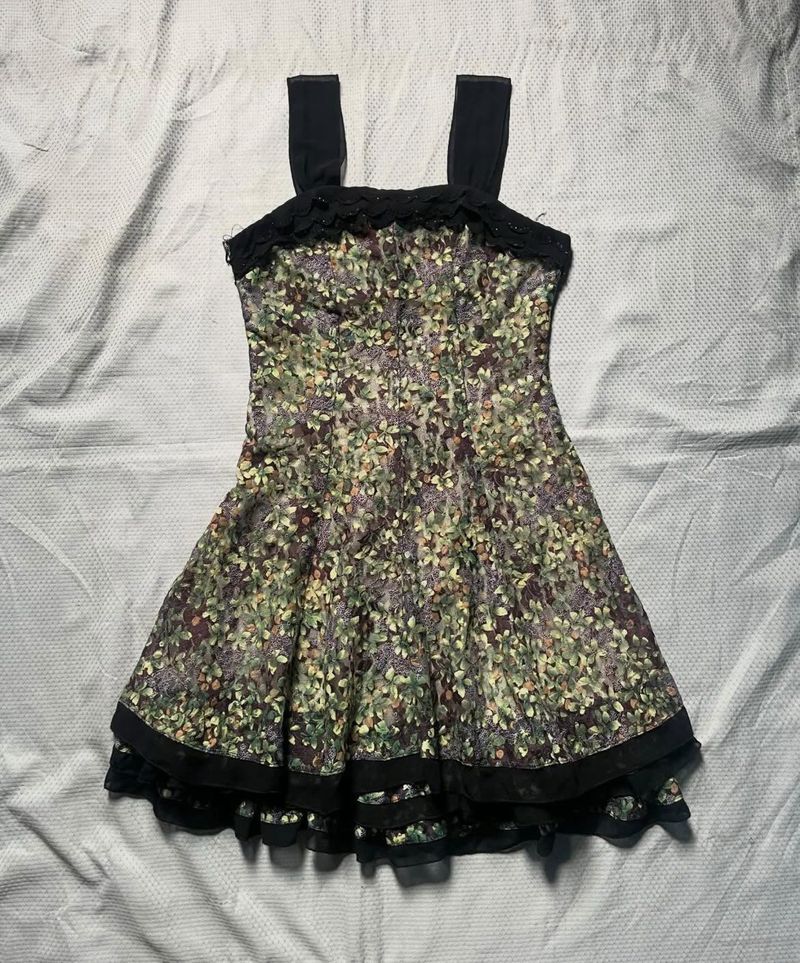Floral Print Mini Dress with Lace Trim