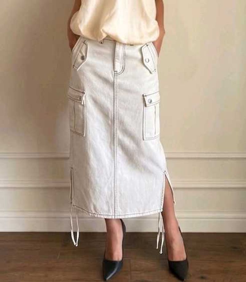 White Cargo Midi Skirt