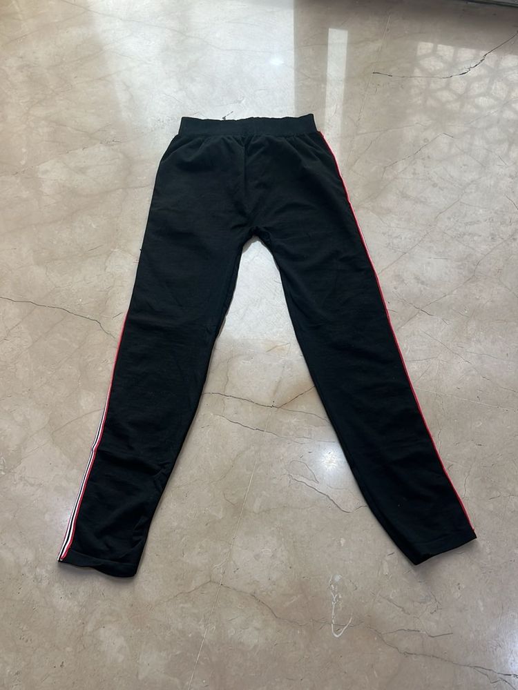 Black Track Pants with Stripe Detail