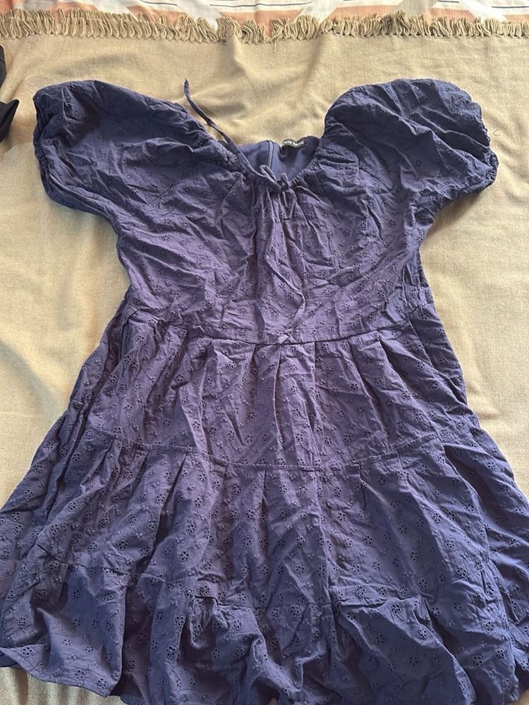 Navy Blue Puff Sleeve Dress