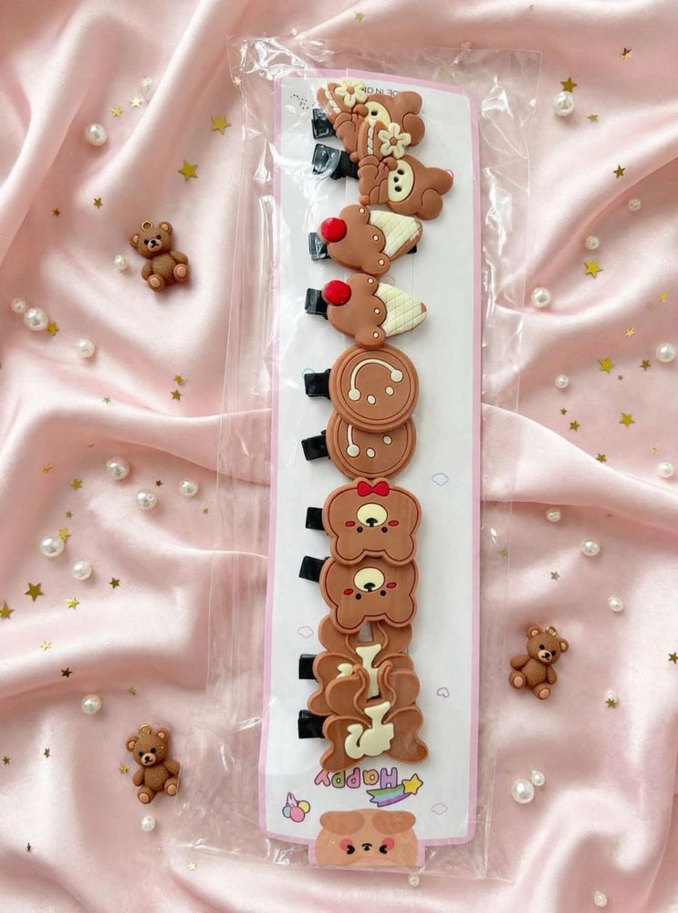 Cute Character Hair Clips – 5 Piece Set (Brown)