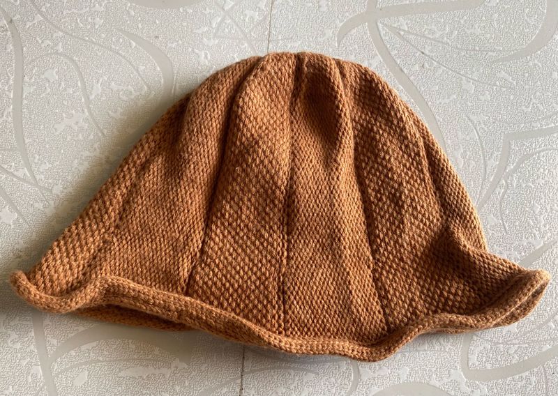 Brown Flared Knitted Winter Hat