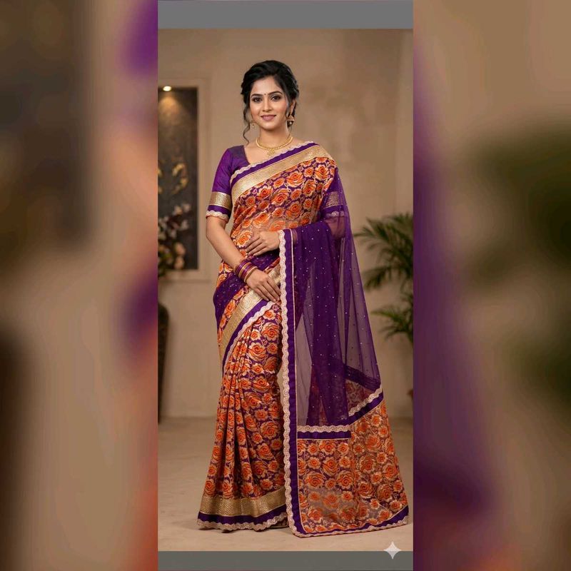 Embroidered Net Saree