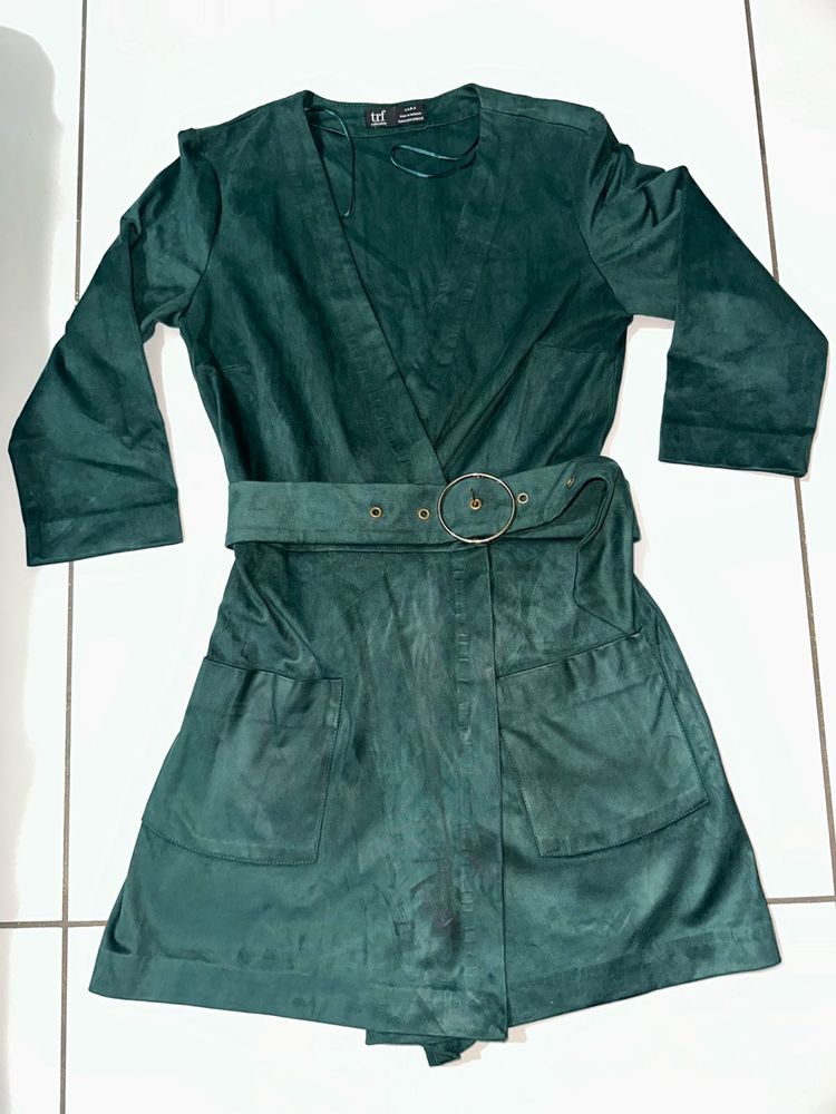 Stylish Green Suede Wrap Dress