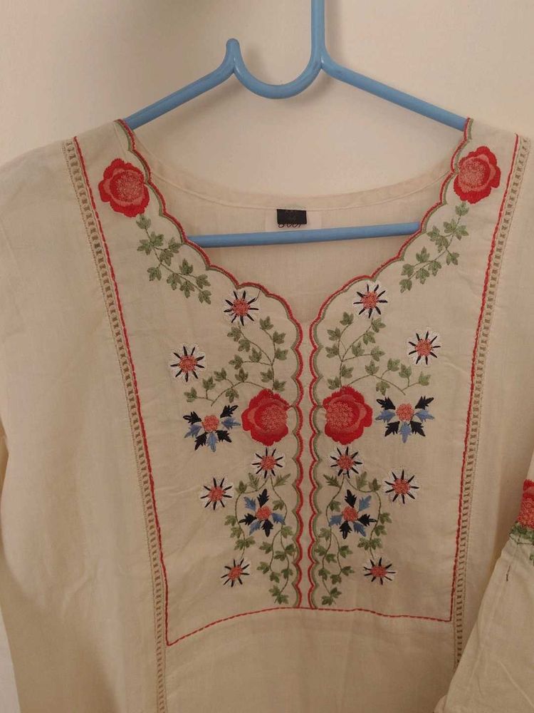 White Embroidered Kurta with Pants