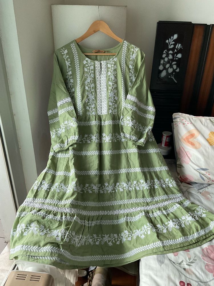 Saffron Threads Embroidered Olive Green Tunic