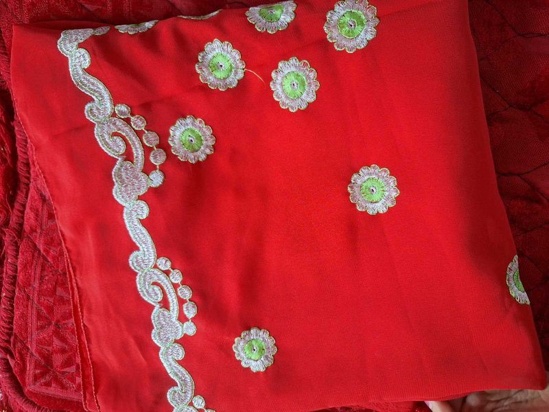 Elegant Red Embroidered Saree