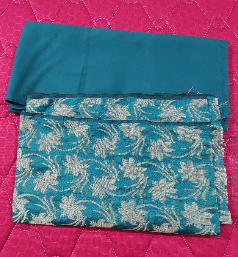 Elegant Teal Dress Material with Floral Border
