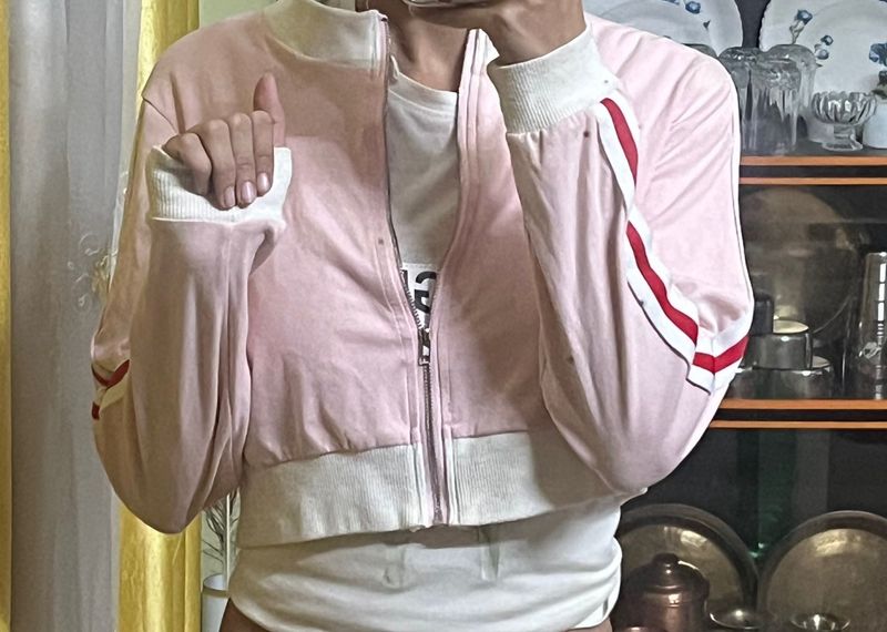 Pink Bomber Jacket with Stripes