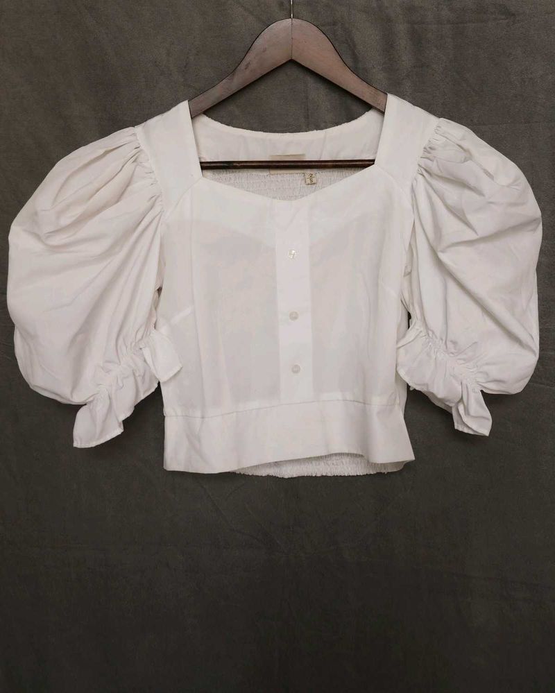 White Puff Sleeve Crop Top