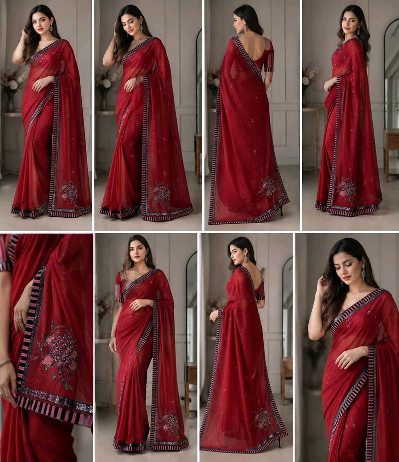 Elegant Red Embroidered Saree