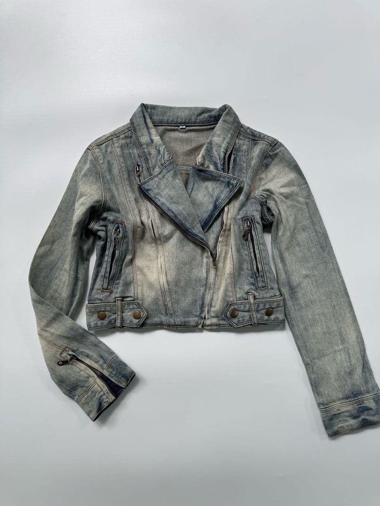 Washed Denim Moto Jacket