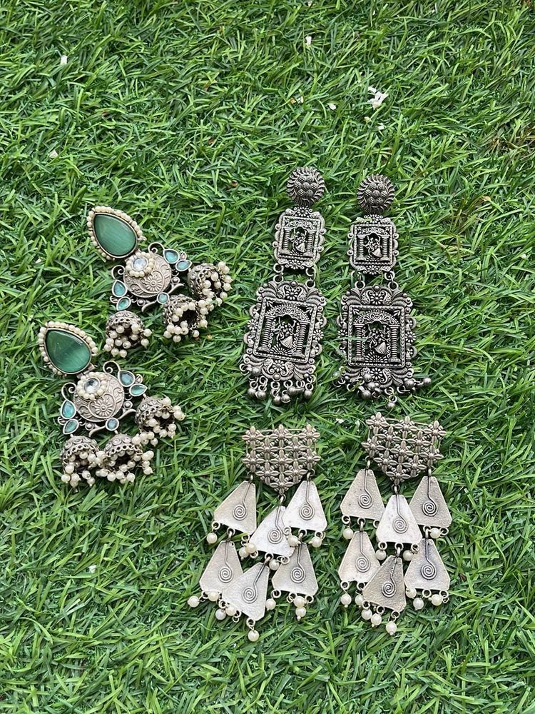 Boho Silver Oxidized Earrings Set