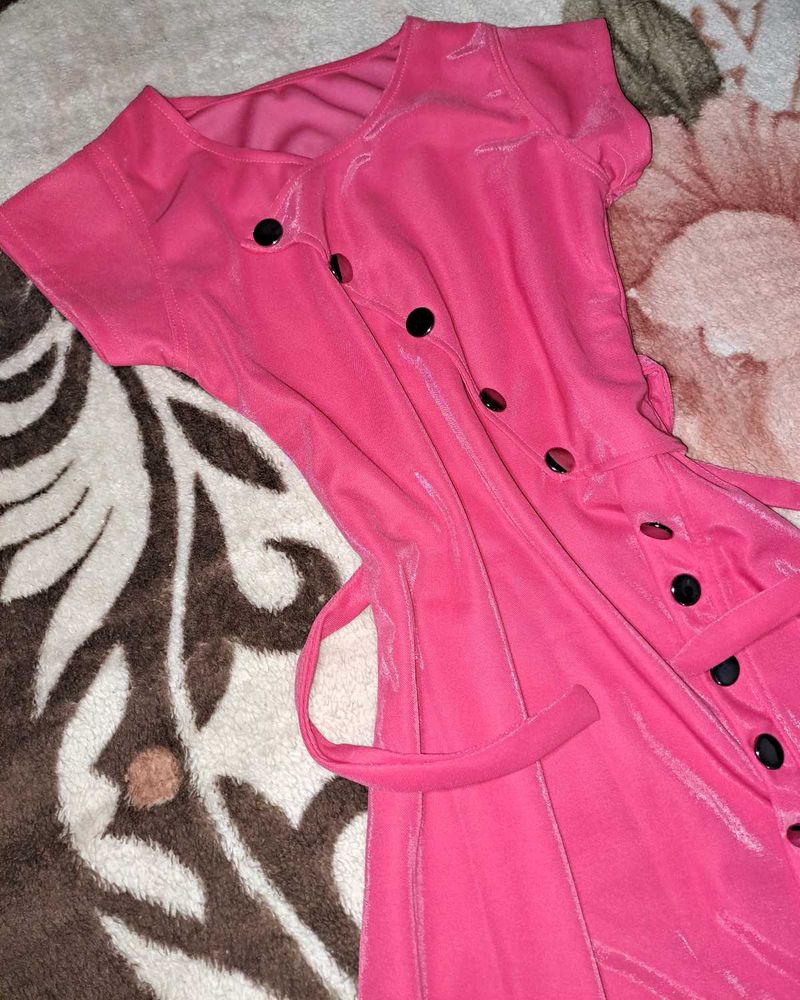Vibrant Pink Button-Up Dress