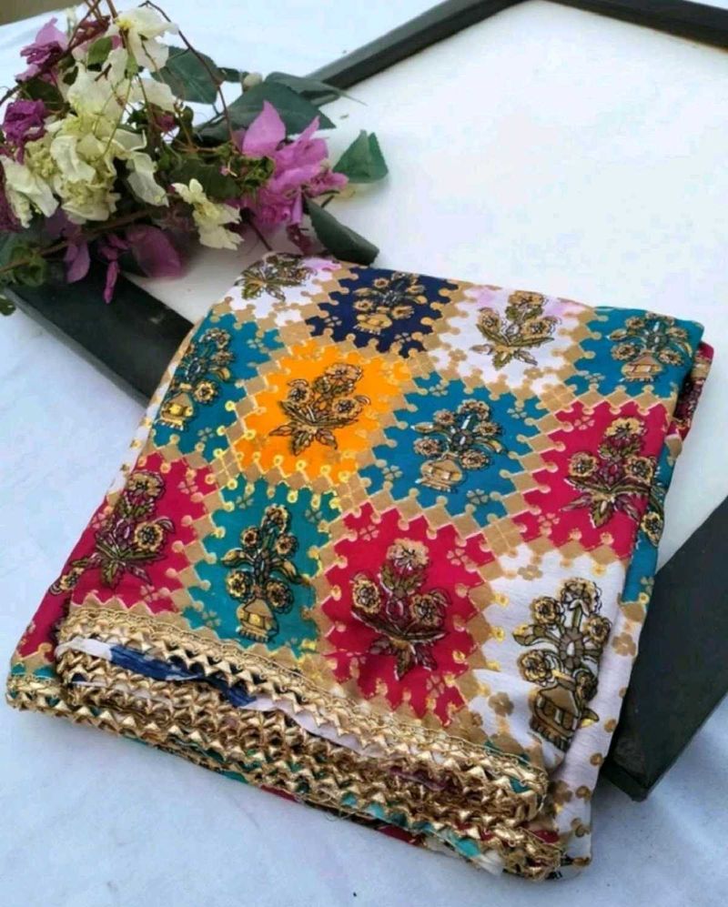 Vibrant Embroidered Dupatta with Lace Trim