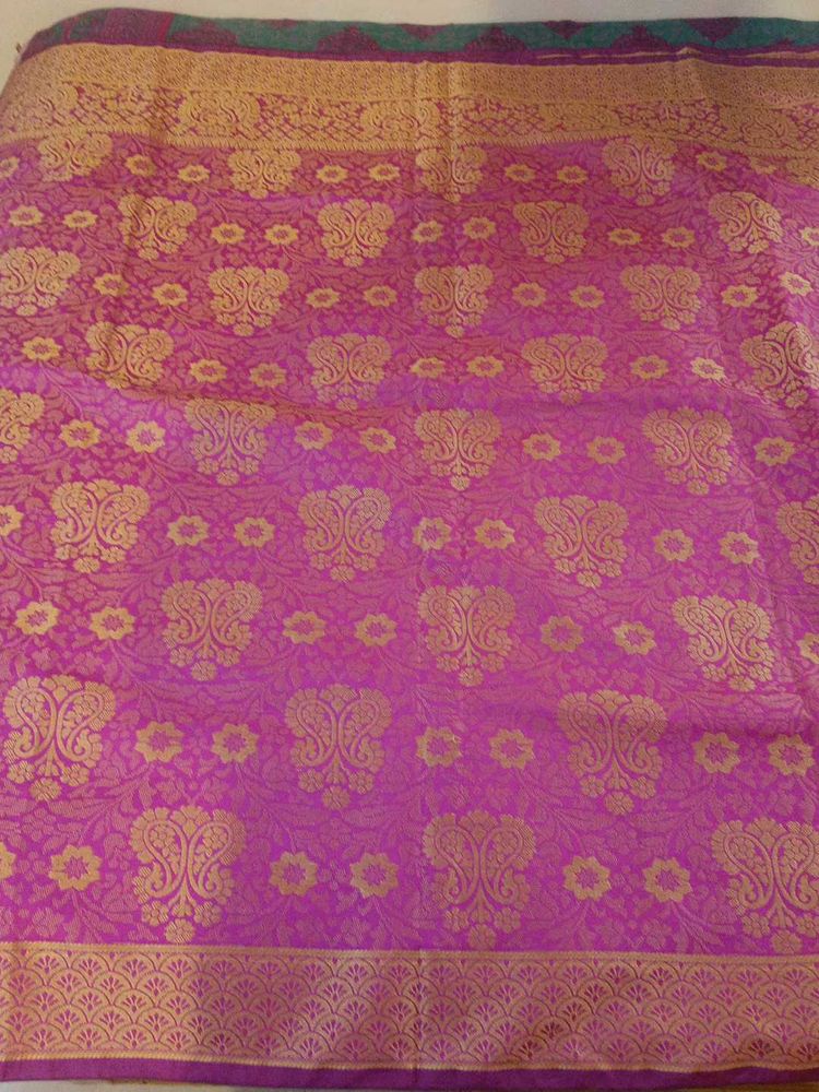 Vibrant Silk Saree with Golden Weave