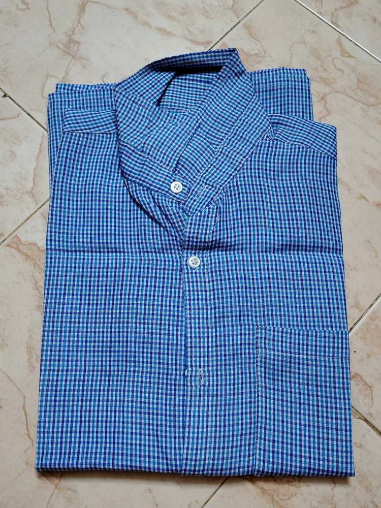 L size Men's Blue Checkered Kurta