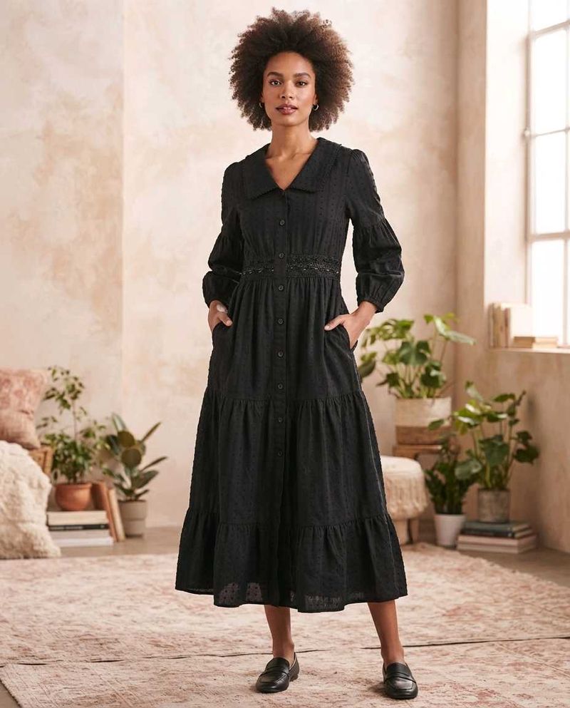 Elegant Black Tiered Midi Dress