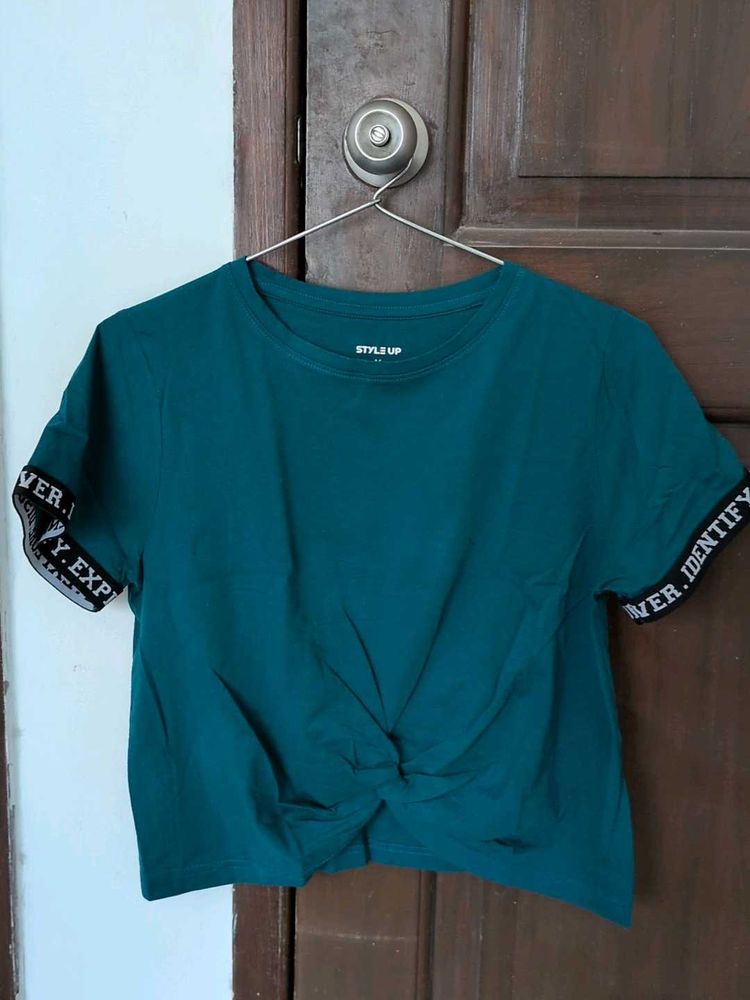 Teal Twist Front Crop Top