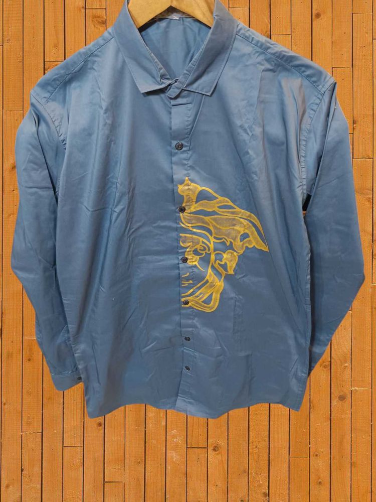 Blue Men's Shirt with Medusa Logo