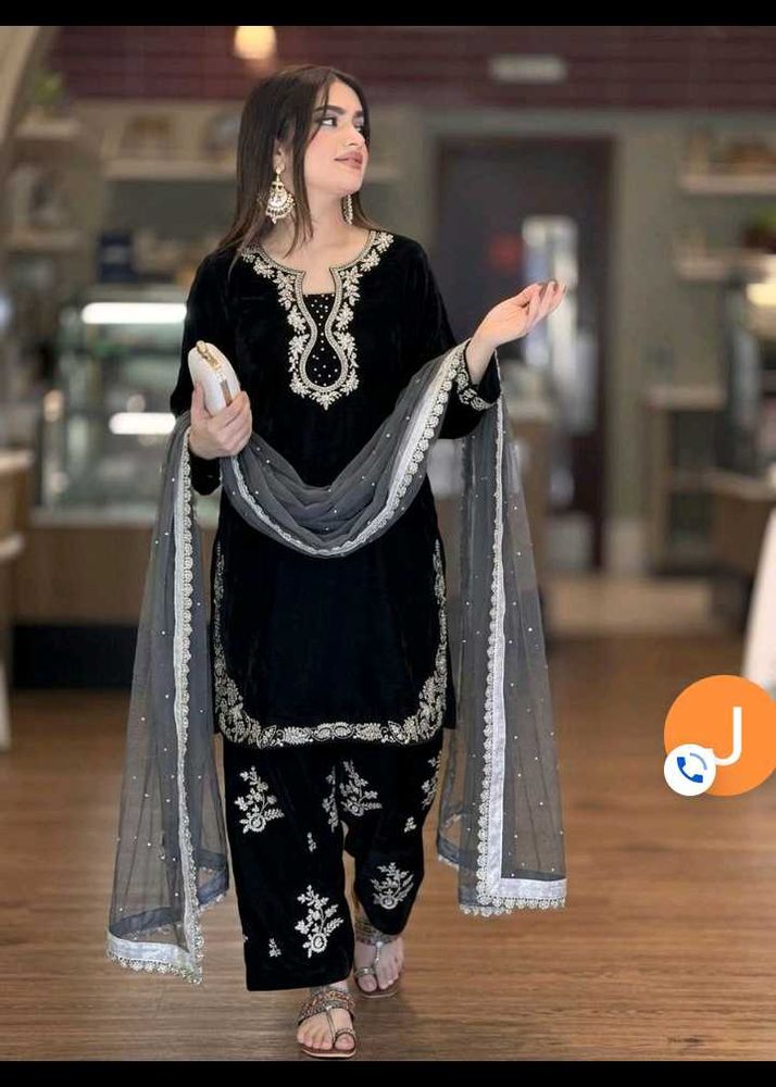 Elegant Black Velvet Kurti with Pants