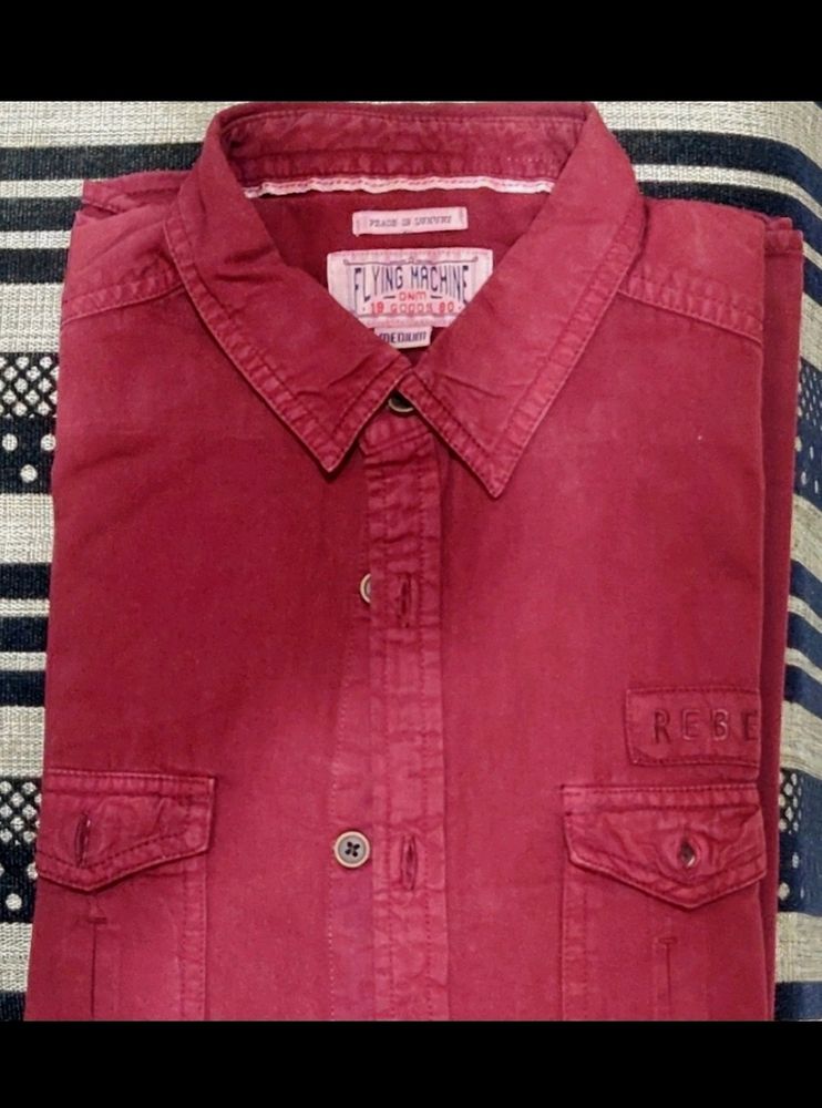 Flying Machine Maroon Denim Shirt