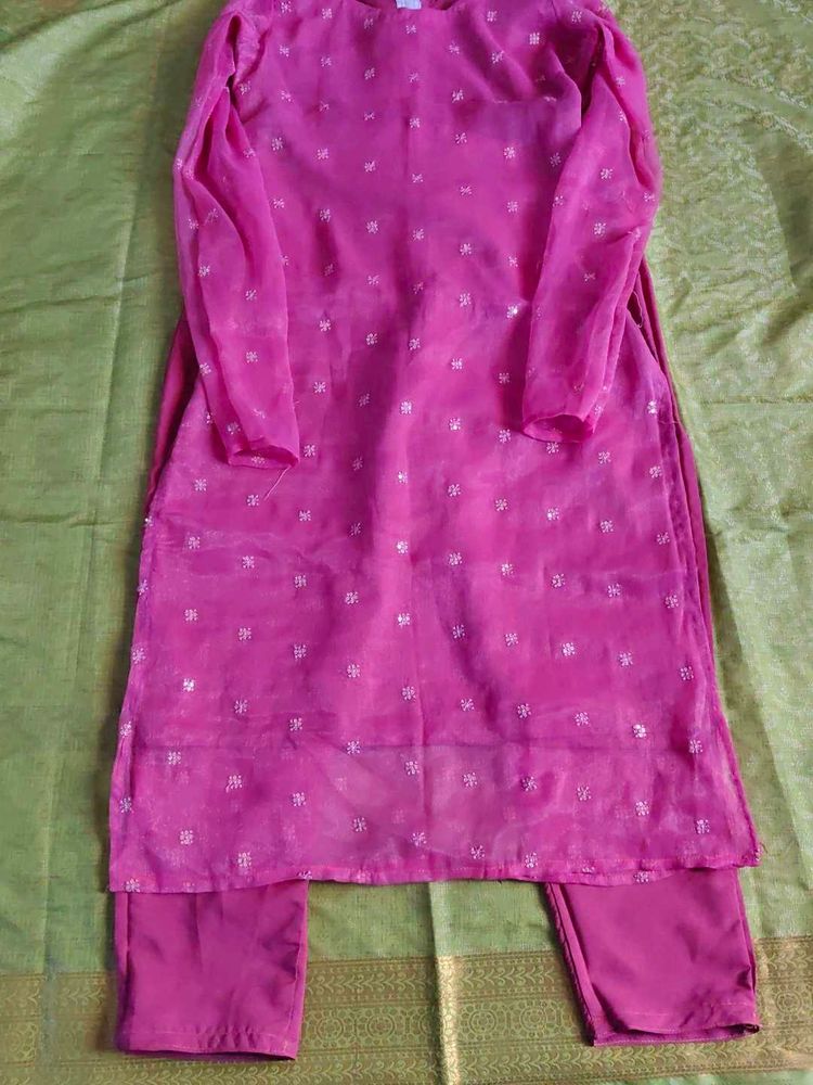 Pink Embroidered Kurta with Pants Set