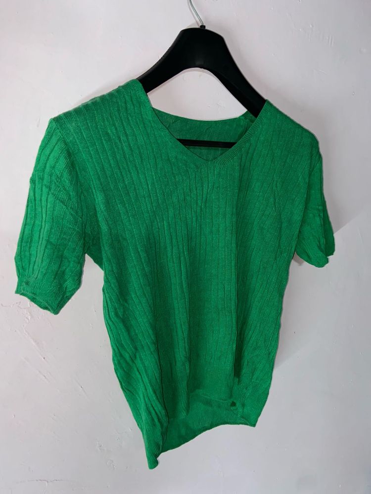 Green Ribbed Knit Top