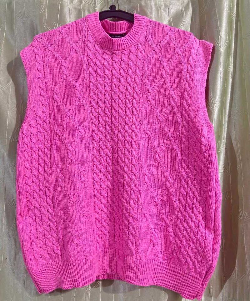 🌸Bright Pink Cable Knit Sleeveless Sweater Vest🌸