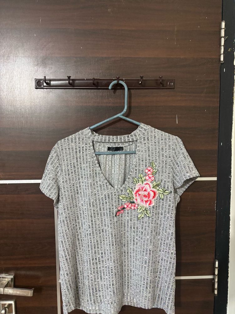 grey floral embroidered top