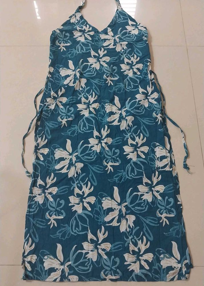 Blue Floral Halter cotton long kurti