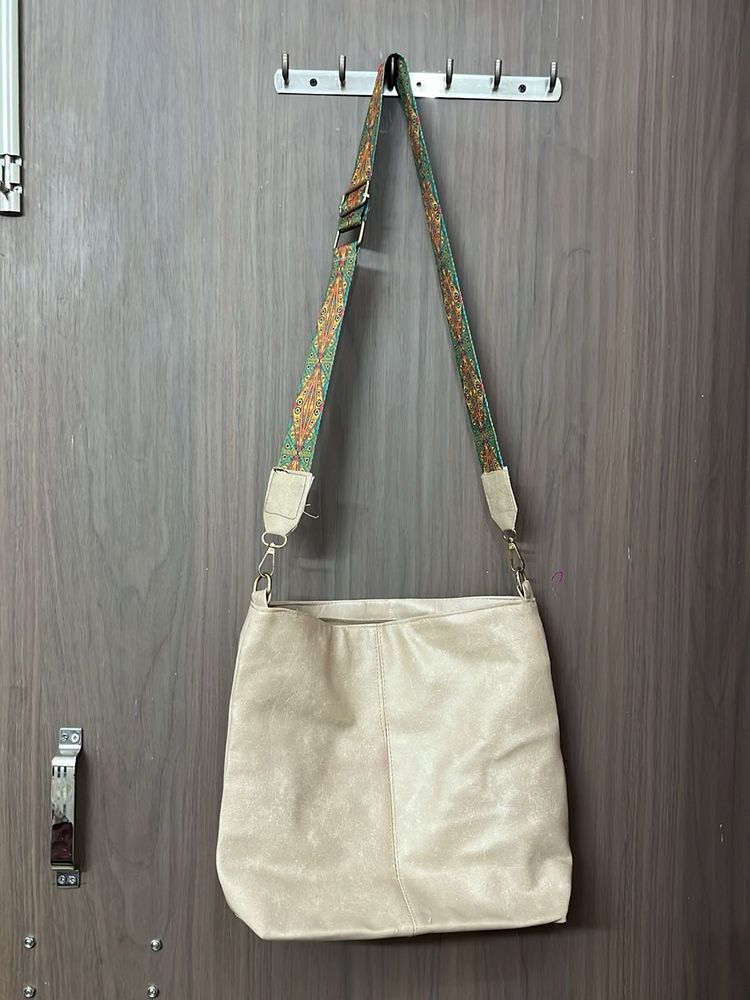 Stylish Beige Hobo Bag with Boho Strap