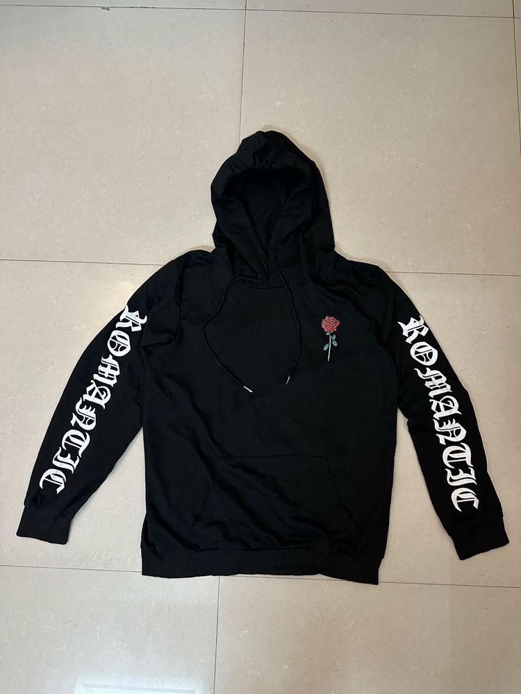 Black Hoodie with Rose Detail 🇺🇸