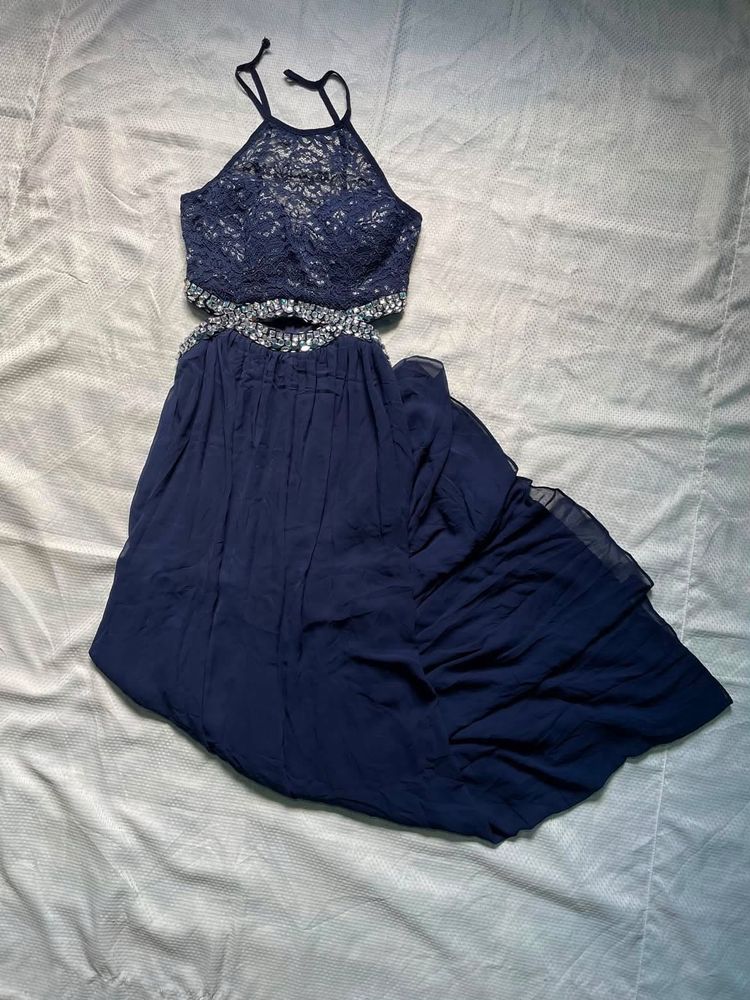 Elegant Navy Blue Embellished Gown