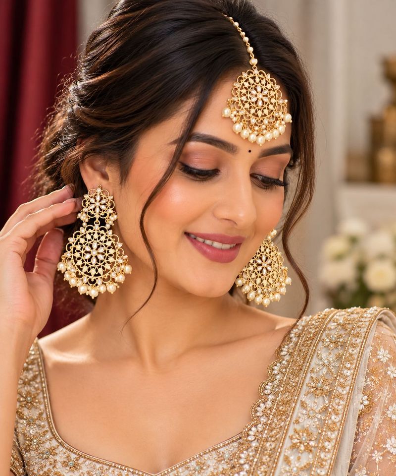 Saree and Maang Tikka &amp; Earrings