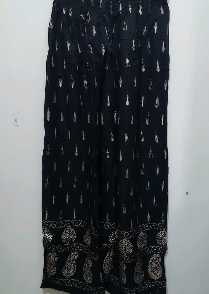 Black Palazzo Pants leaf paisley gold print