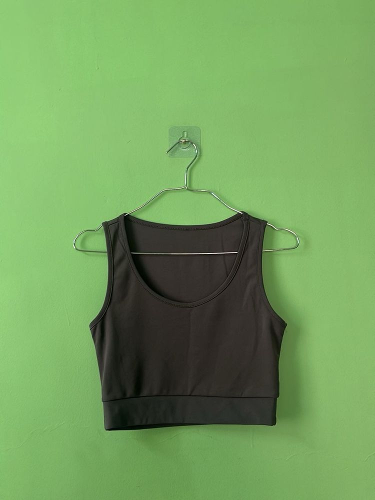 Sleek Dark Grey Crop Tank Top