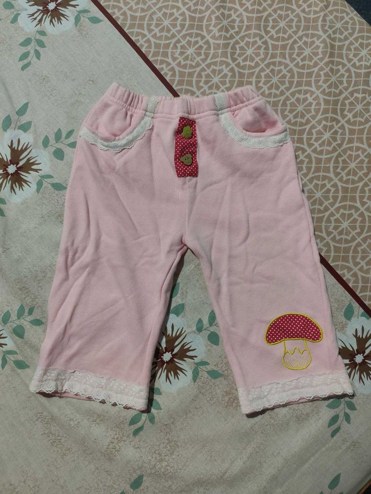 pink pant with lace trim