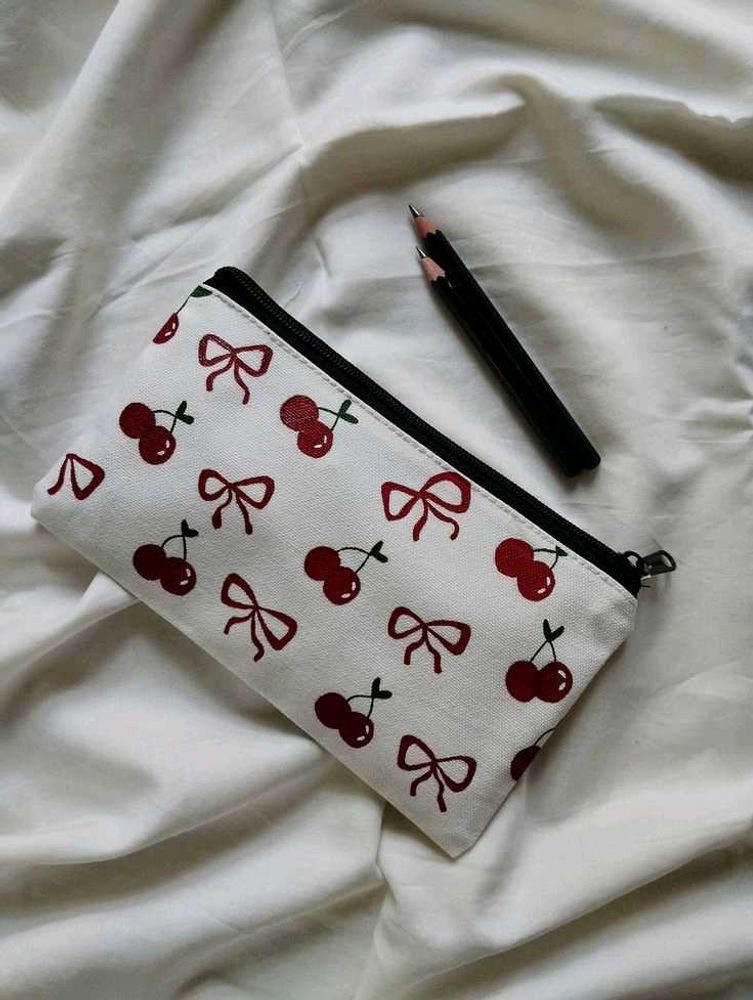 Cherry &amp; Bow Print Pencil Pouch