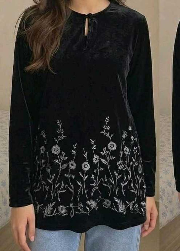 Velvet Kurta with Floral Embroidery