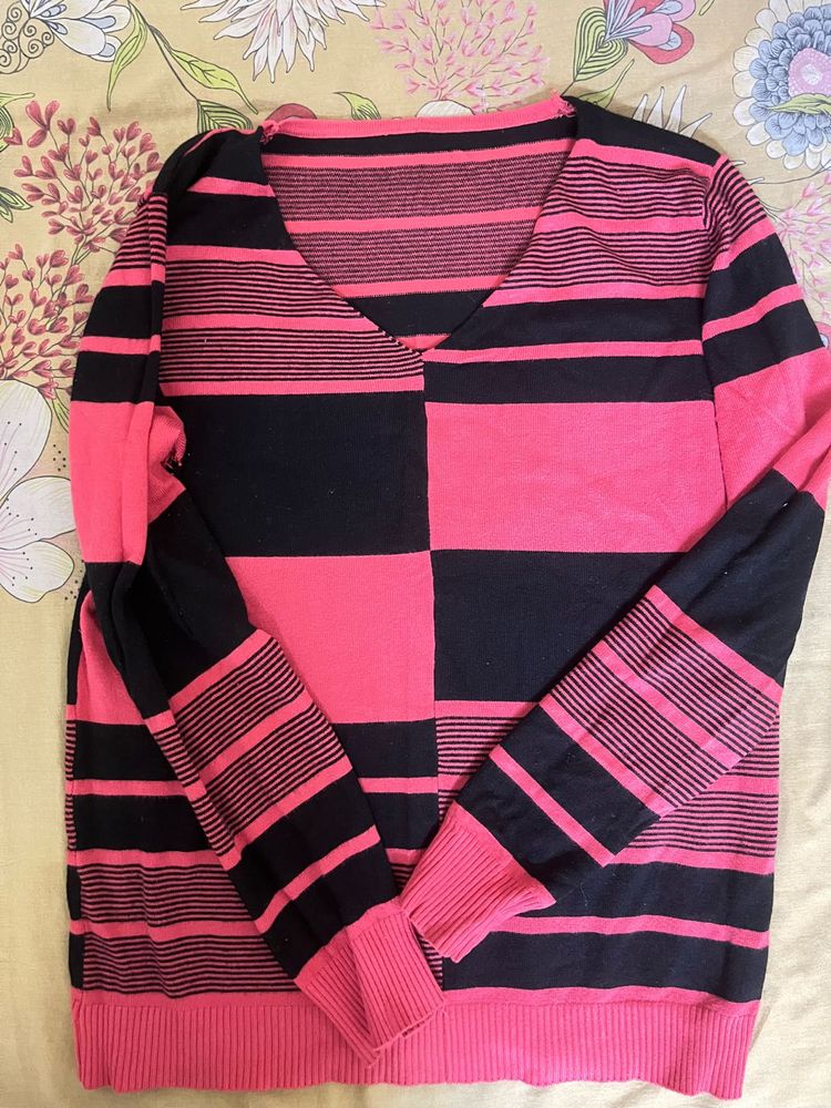 Pink &amp; Black Striped Sweater