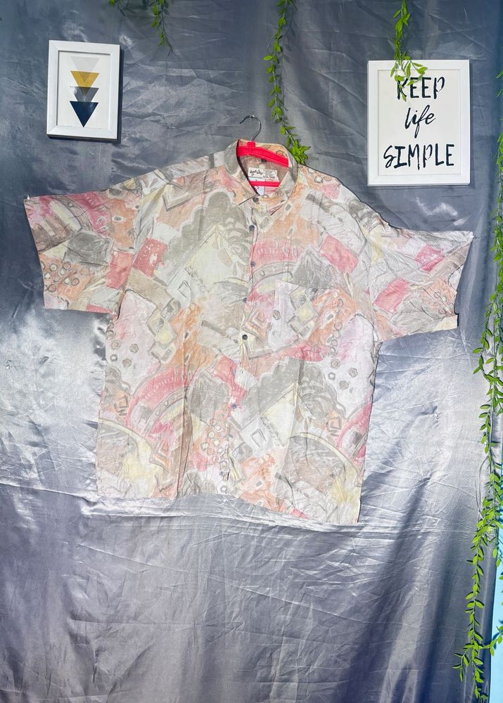 Vintage Abstract Print Button-Up Shirt