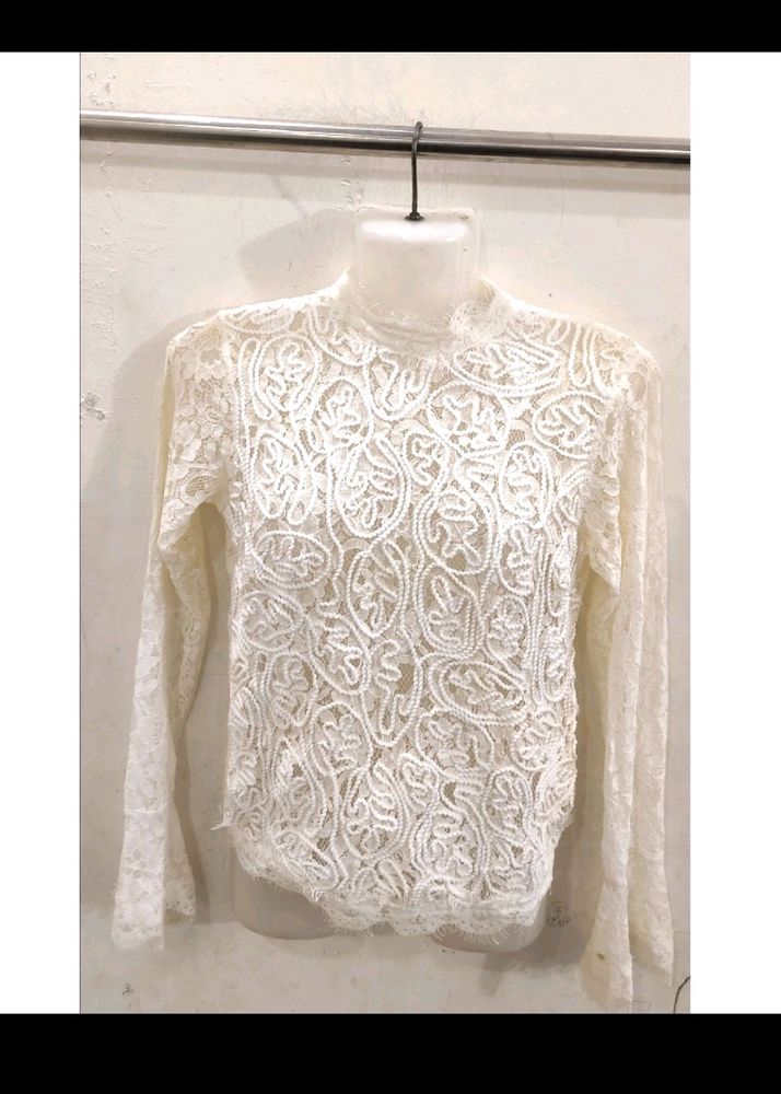 Transparent  Net White Top For Girls