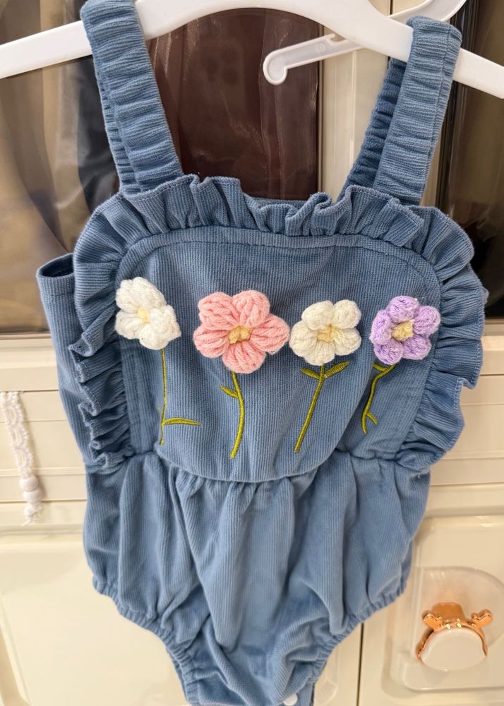 Baby Blue Romper with Flowers