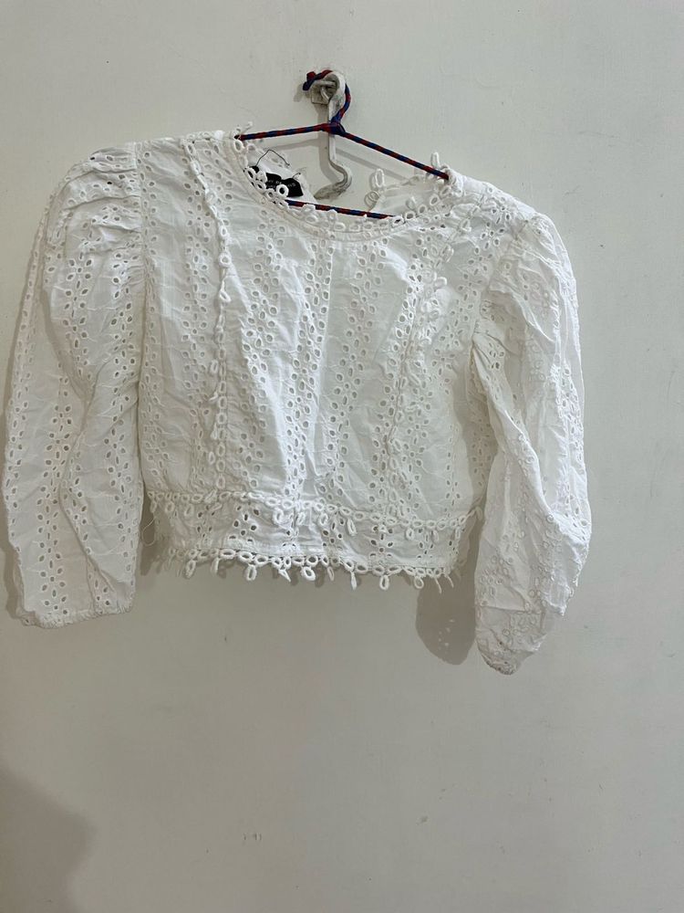 White Eyelet Crop Top